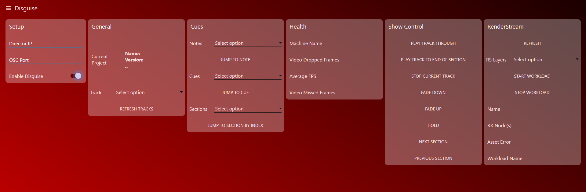 Disguise Control Dashboard